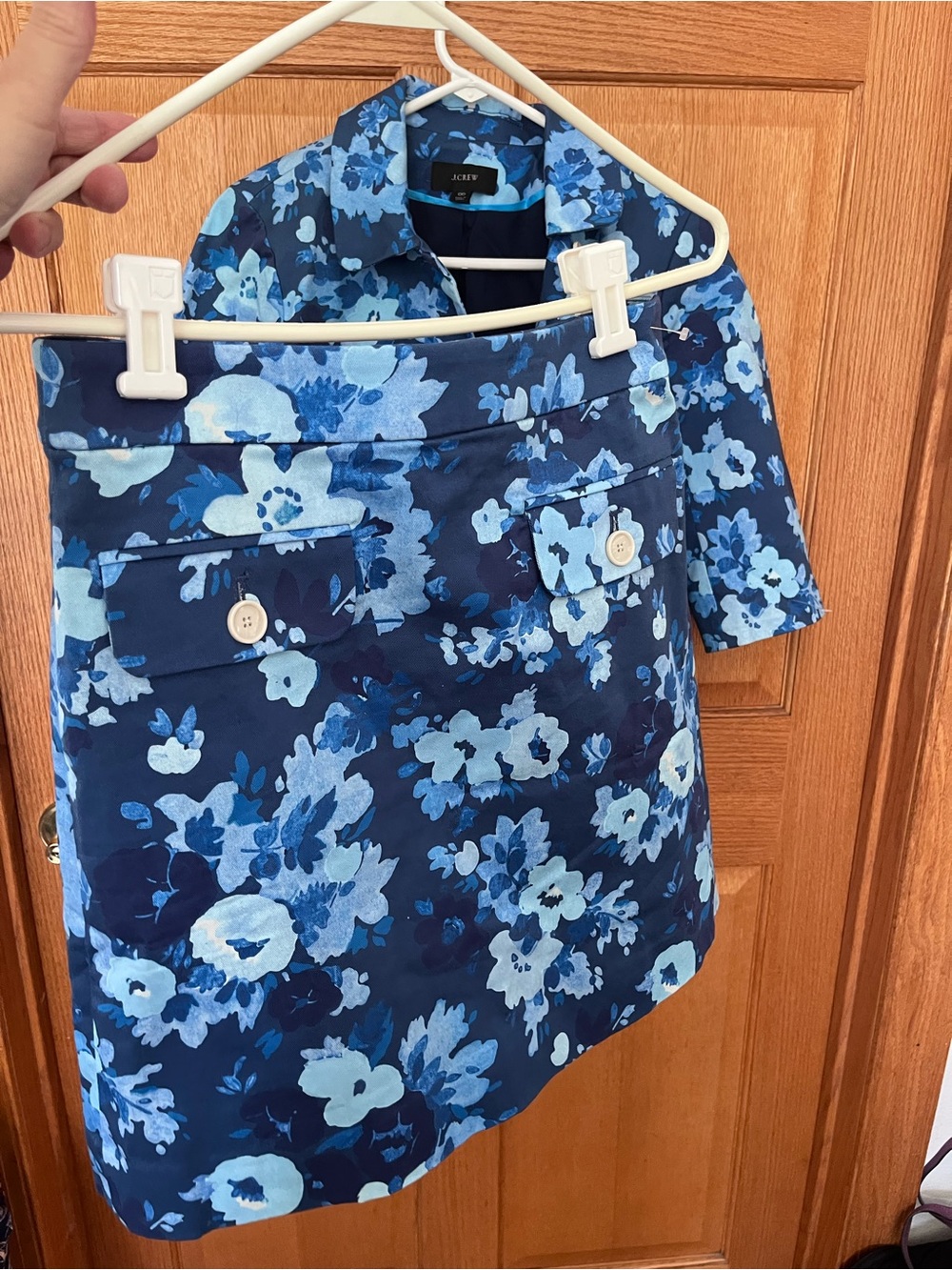 J Crew watercolor Floral Blue Crop Jacket - Navy Floral Jacket & skirt